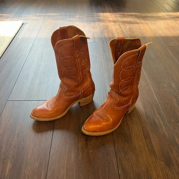 Landis Cognac Brown Country Western Leather Cowboy Boots Mens Sz 10 - Picture 3 of 16